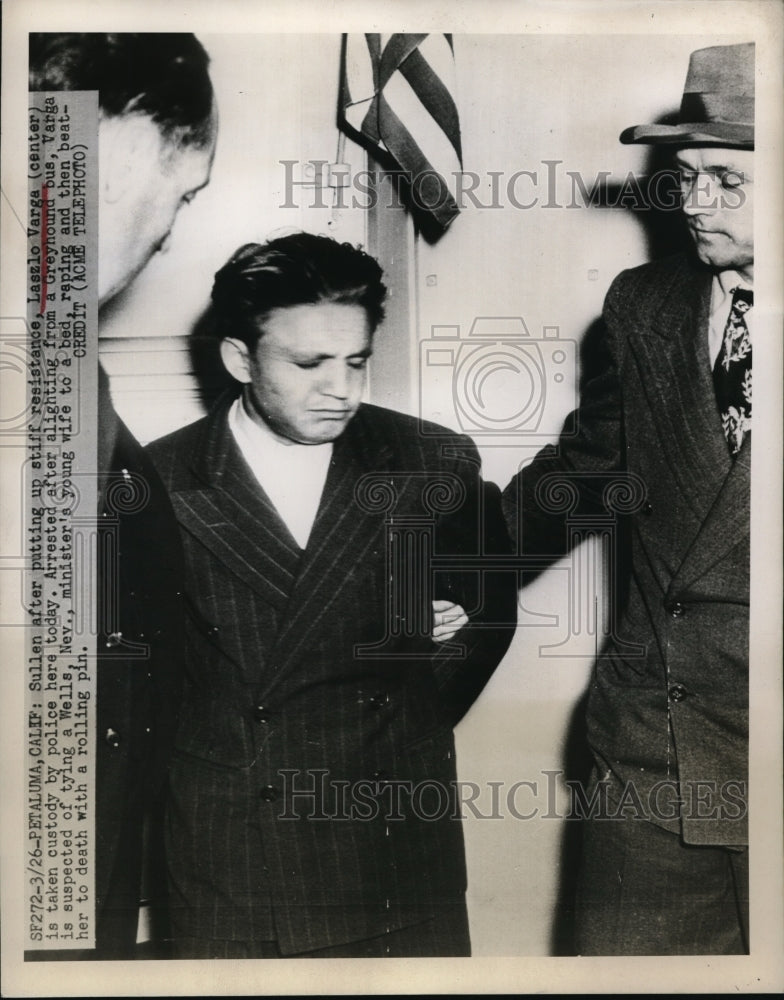 1948 Press Photo Petaluma Calif Laszlo Varga arrested for a rape in Wells Nev - Historic Images