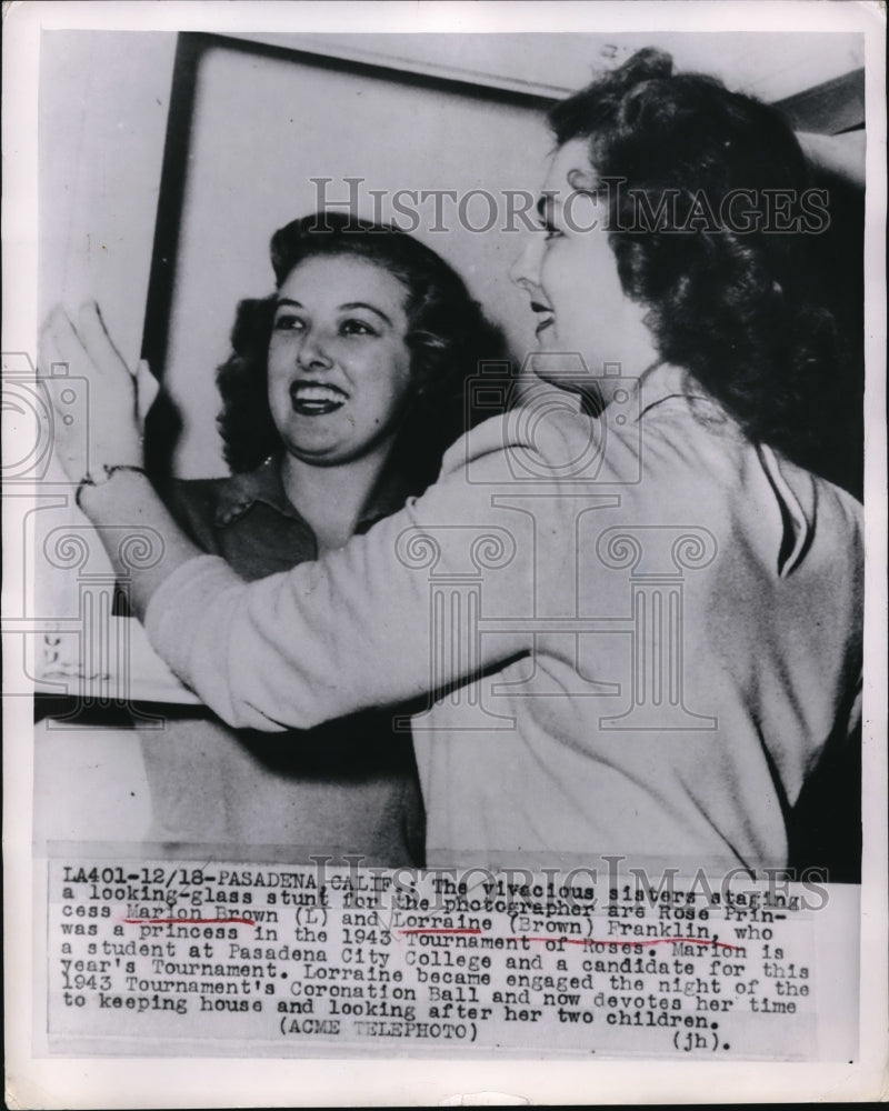 1949 Press Photo Pasadena Calif Marion Brown &amp; Lorraine Franklin Rose Princesses - Historic Images