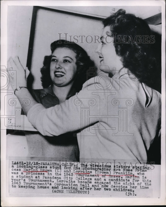 1949 Press Photo Pasadena Calif Marion Brown & Lorraine Franklin Rose Princesses - Historic Images