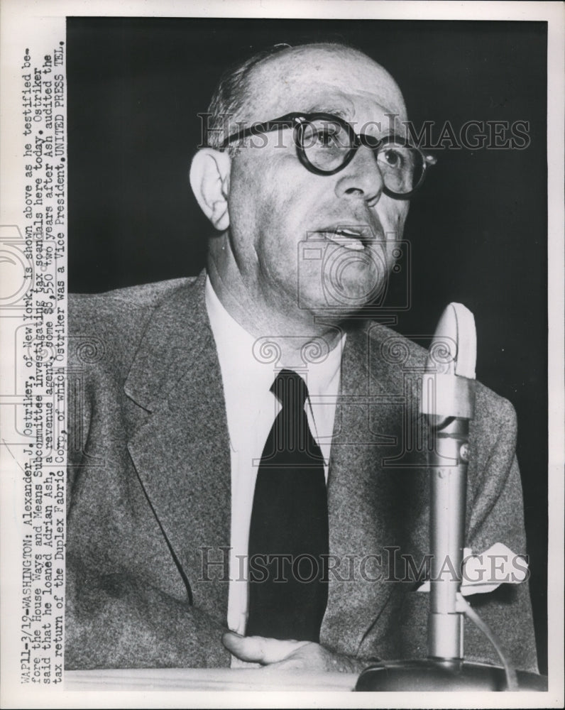 1952 Press Photo Alexander Ostriker testified at House Ways &amp; Means Subcommittee - Historic Images