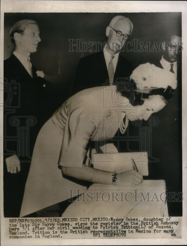 1962 Press Photo Mexico City Nancy Oakes, British Embassy  wed to Pat Tritton - Historic Images