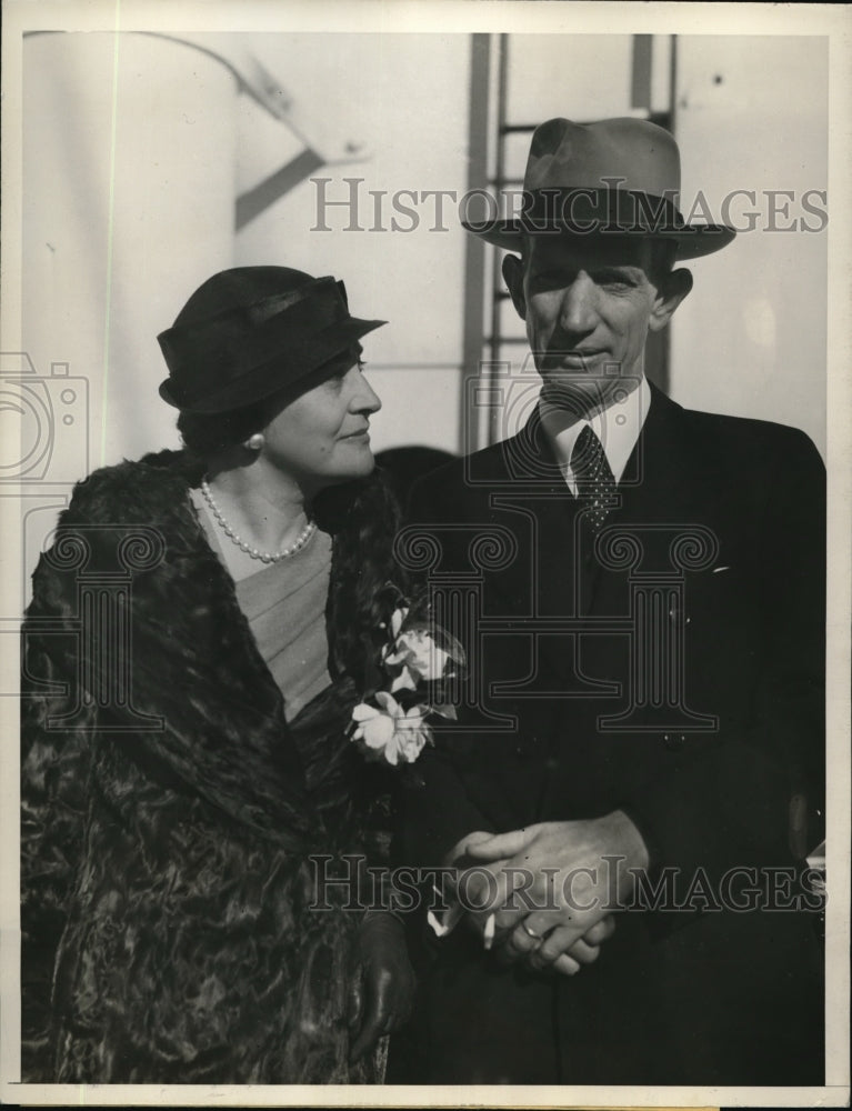 1933 Press Photo Col.Fred S Kilgore and Wife abroad Dollar Liner Pres. Hayes. - Historic Images