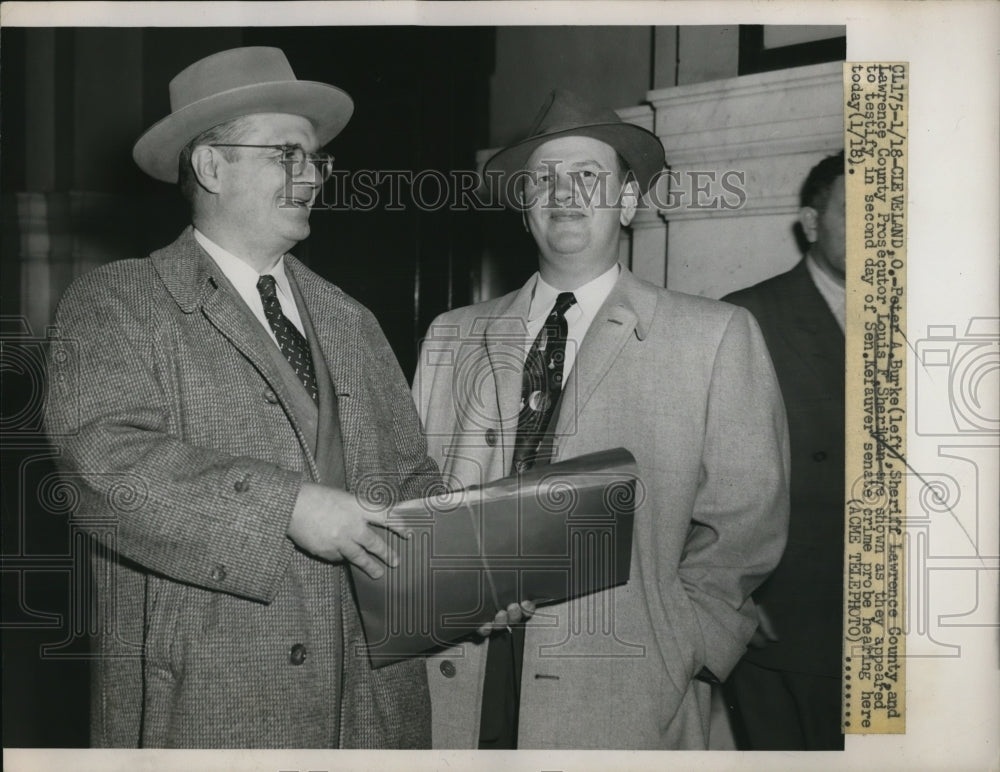 1951 Press Photo Cleveland Ohio Peter Burke Sheriff &amp; prosecutor Louis Sheridan - Historic Images