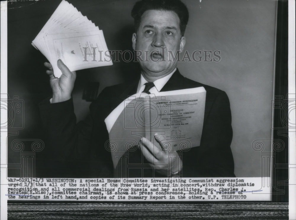 1955 Press Photo Rep. Charles Kersten on committee to stop Communit aggression - Historic Images