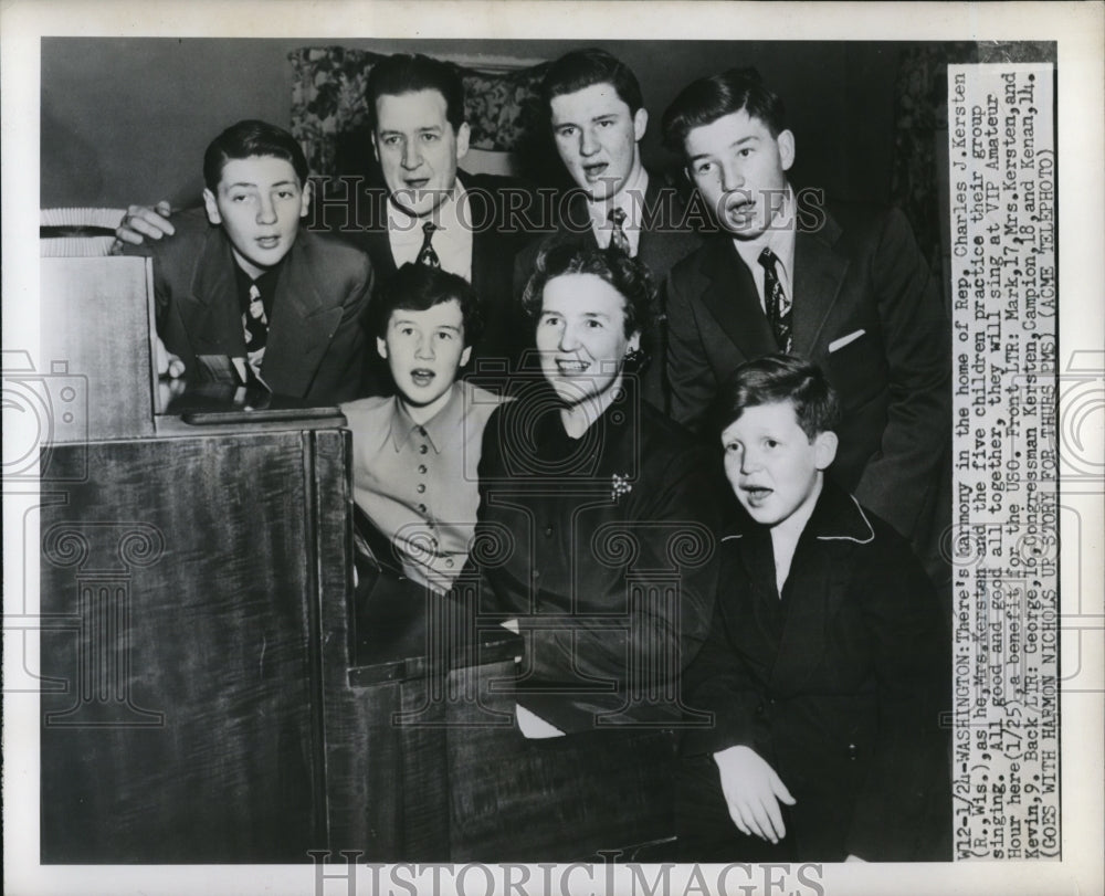 1951 Press Photo Wash DC Rep Charles Kersten of Wis &amp; family at their home - Historic Images