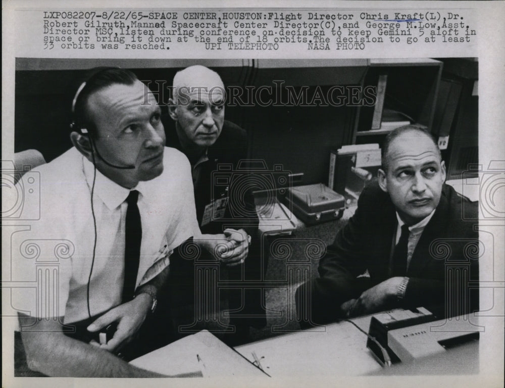 1965 Press Photo Space Center Houston Chris Kraft, Rbt Gilruth, Geo Low - Historic Images