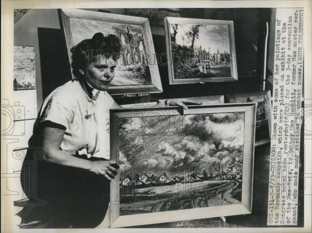 1947 Press Photo Chicago Artist Esther Mae Nesbitt &amp; her exhibit - Historic Images