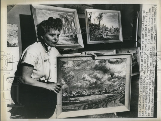1947 Press Photo Chicago Artist Esther Mae Nesbitt & her exhibit - Historic Images