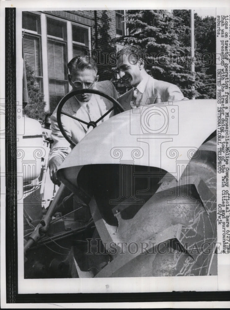 1958 Press Photo Shah was presented a tractor from the Moline Company - Historic Images