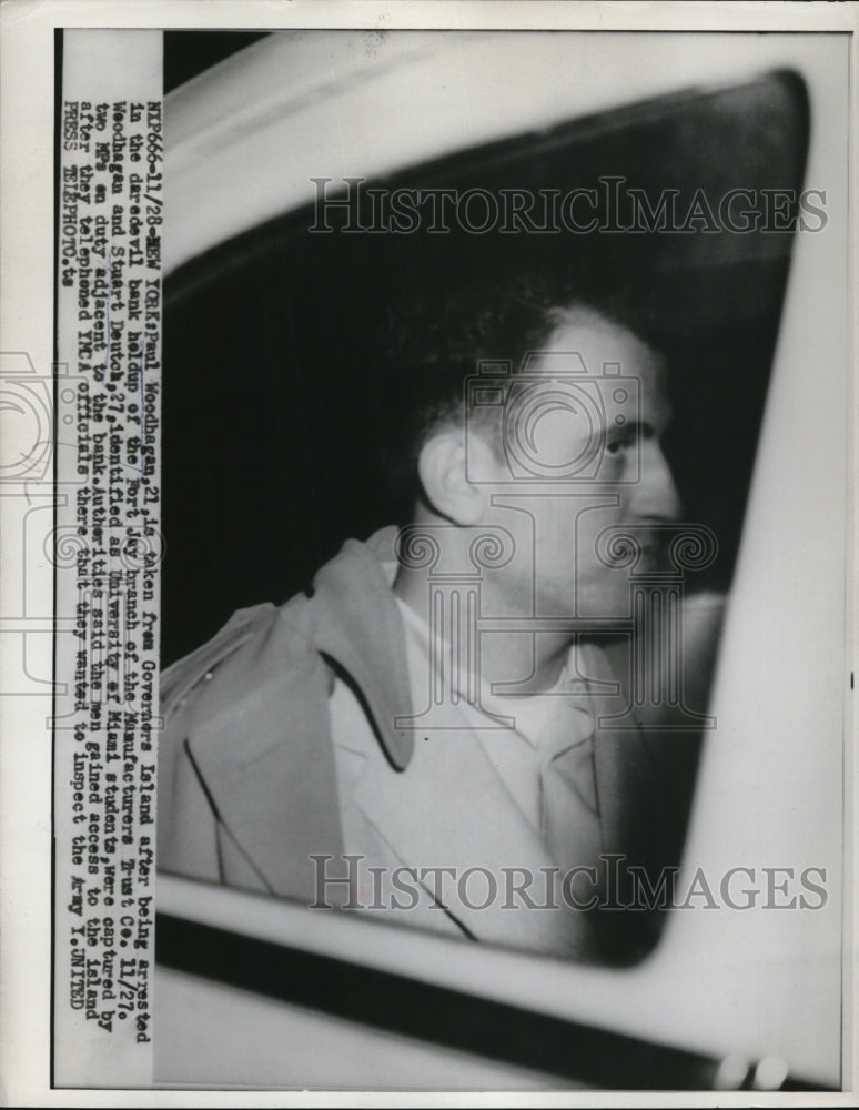 1953 Press Photo Paul Woodhagan Arrested for Bank Holdup - Historic Images