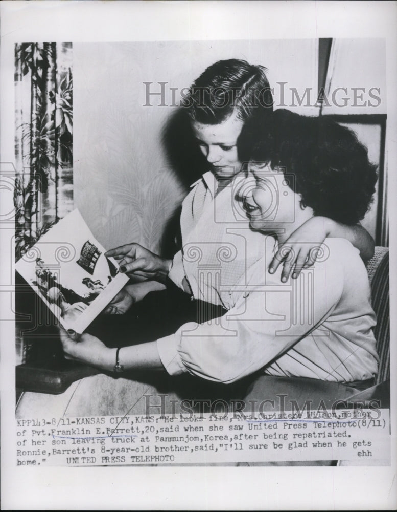 1953 Press Photo Mrs. Christine Wilson &amp; Son Ronnie Berrett - Historic Images