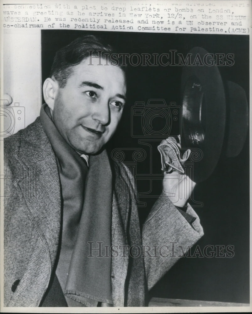 1947 Press Photo Rabbi Baruch Korff, a UN observer and Action Com. co chairman - Historic Images