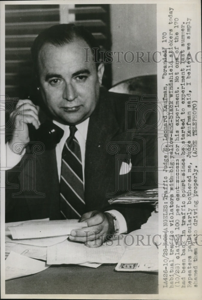 1947 Press Photo Traffic Judge Leonard Kaufman - Historic Images