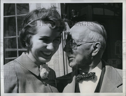 1958 Press Photo Edward M. Conant with Miss Centennial, Diane Albers - Historic Images