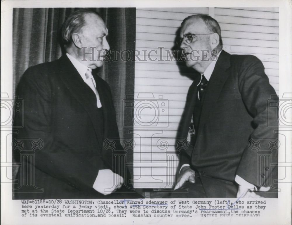 1954 Press Photo Chancellor of West Germany Met US State Sec at State Department - Historic Images