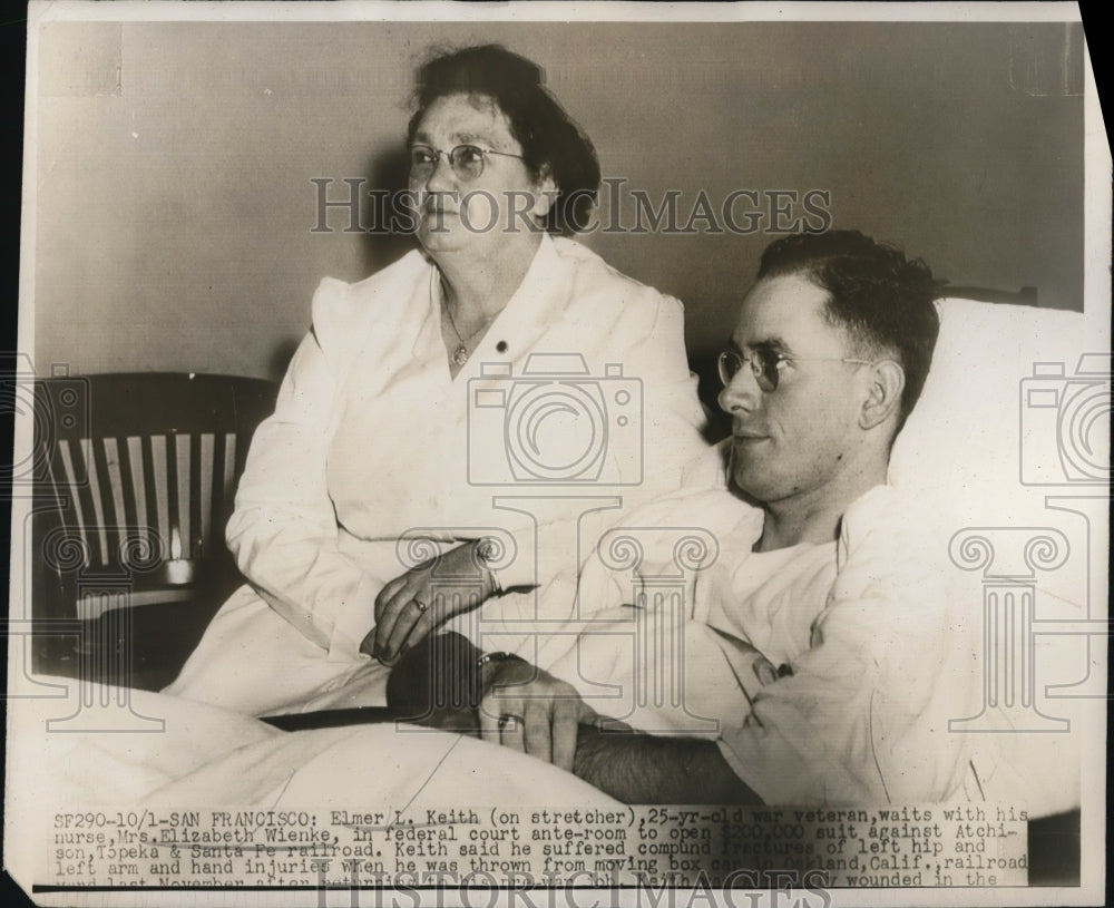 1947 Press Photo Elmer Keith with the nurse, Elizabeth Wienke - Historic Images