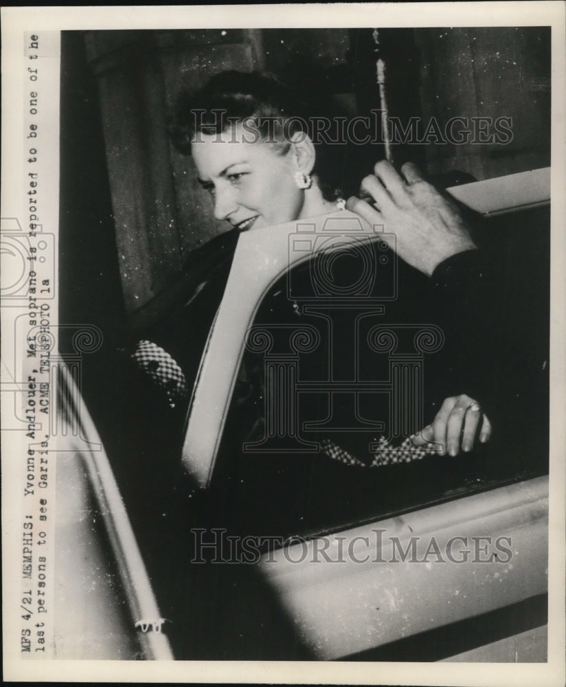 1949 Press Photo Yvonne Andlouer, Met Soprano, last person to see Garris - Historic Images