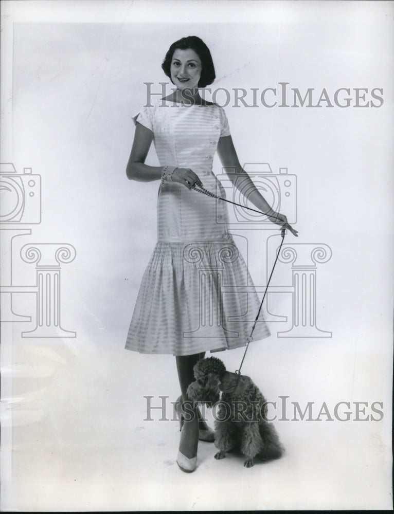 1955 Soft, Satin-striped Swiss cotton in pink and ivory-Historic Images