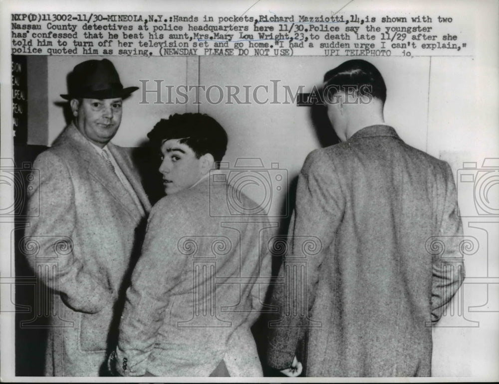 1958 Press Photo Mineola NY Richard Manizzoiti age 14 in custody for murder - Historic Images