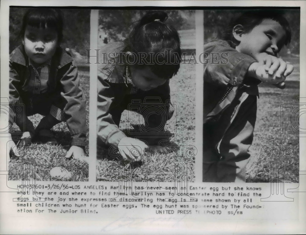 1956 Press Photo LA Calif Marilyn a baby on Easter egg hunt - Historic Images