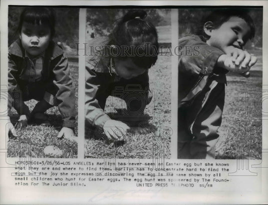 1956 Press Photo LA Calif Marilyn a baby on Easter egg hunt - Historic Images