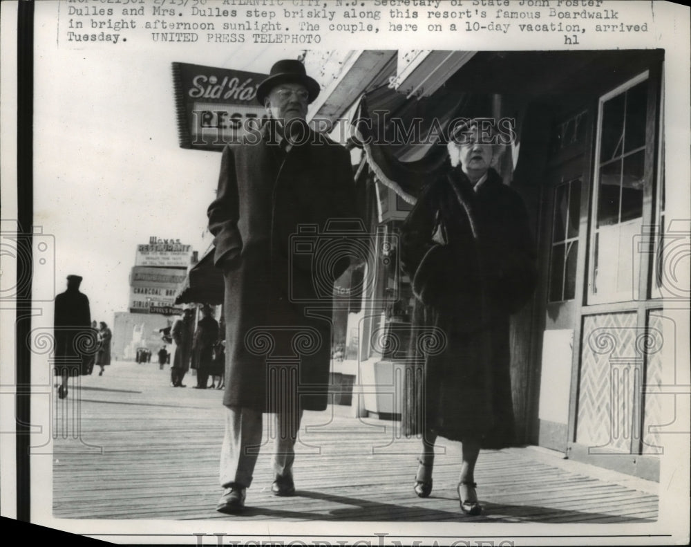 1953 Press Photo Mr & Mrs John Foster Dulles Sec of State out for a stroll - Historic Images