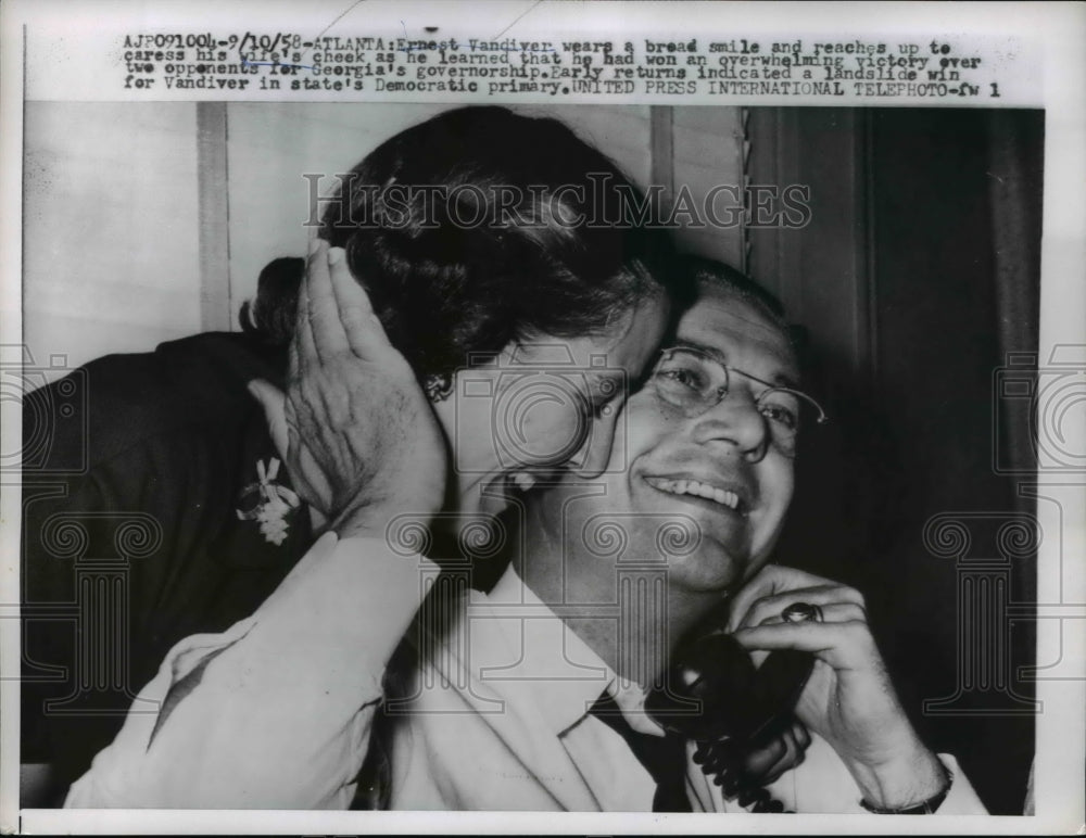 1958 Press Photo Atlanta Ga Ernest Vandiver &amp; wife  as he wins Gov. race - Historic Images