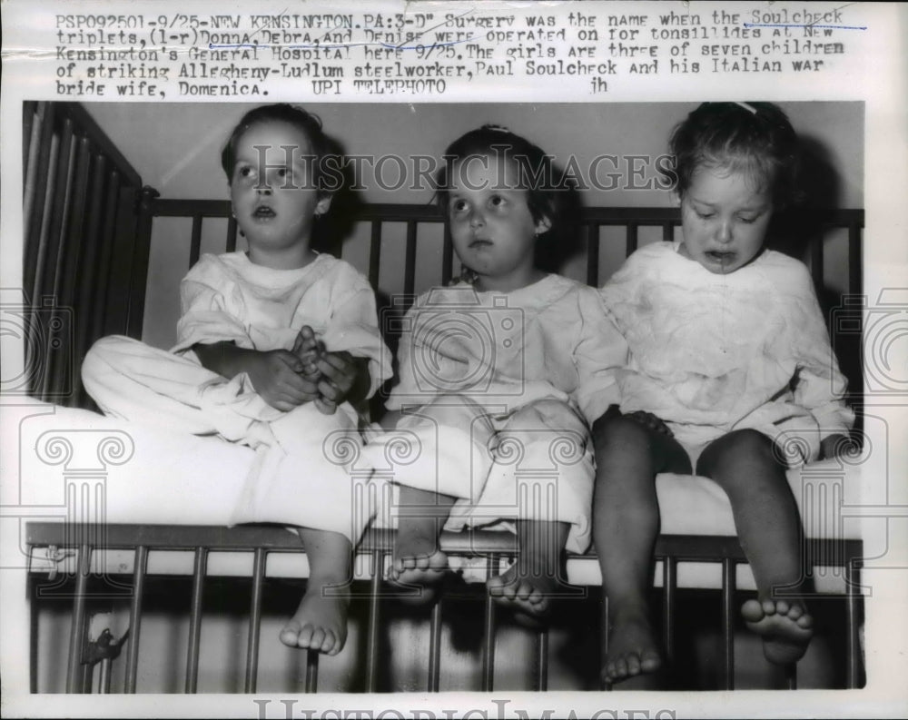 1959 Press Photo The soulcheck triplets, Donna, Debra and Denise were operated - Historic Images