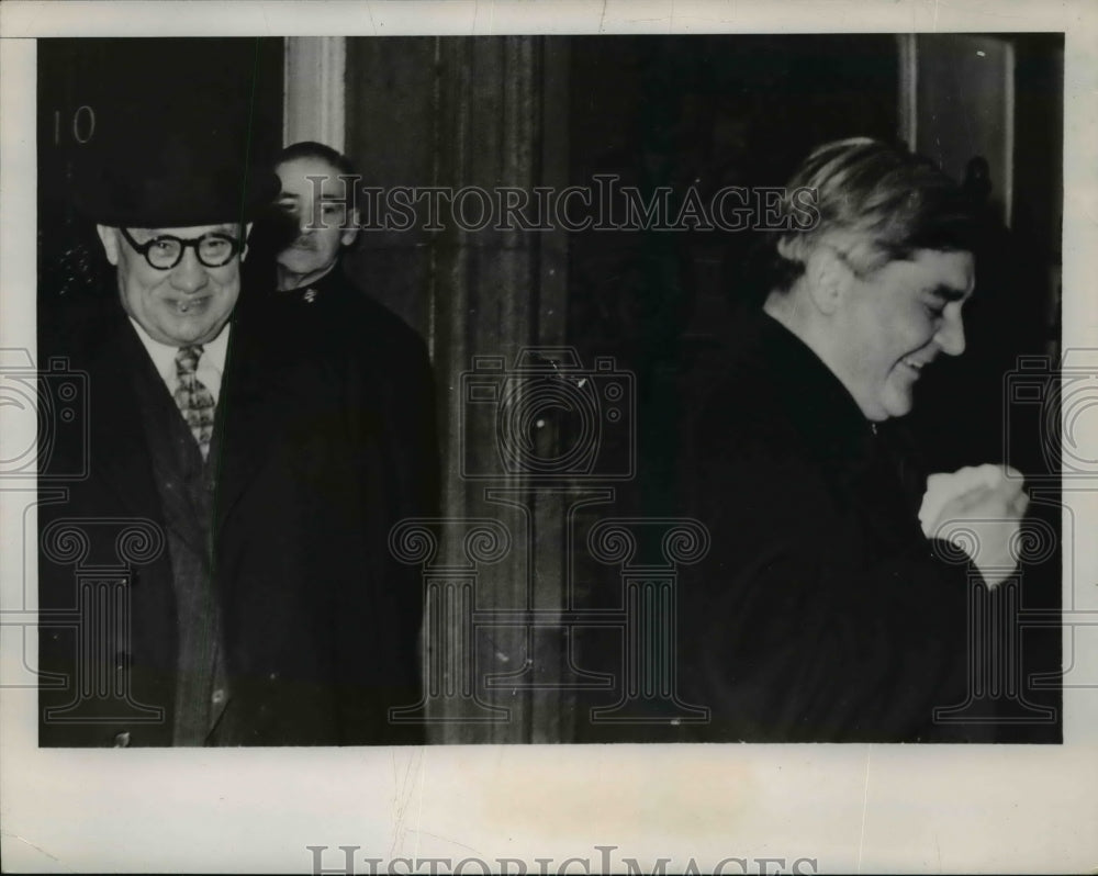 1947 Press Photo Ernest Bevin, Aneurin Bevan &amp; Chuter Ede Leave Cabinet Meeting - Historic Images