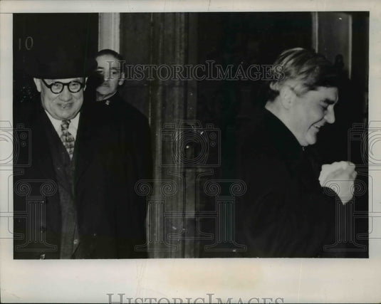 1947 Press Photo Ernest Bevin, Aneurin Bevan & Chuter Ede Leave Cabinet Meeting - Historic Images