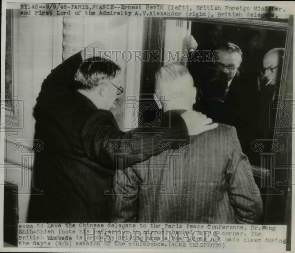 1946 Press Photo Ernest Bevin, A.V. Alexander, Dr. Wang Shih-Chieh at Confernce - Historic Images