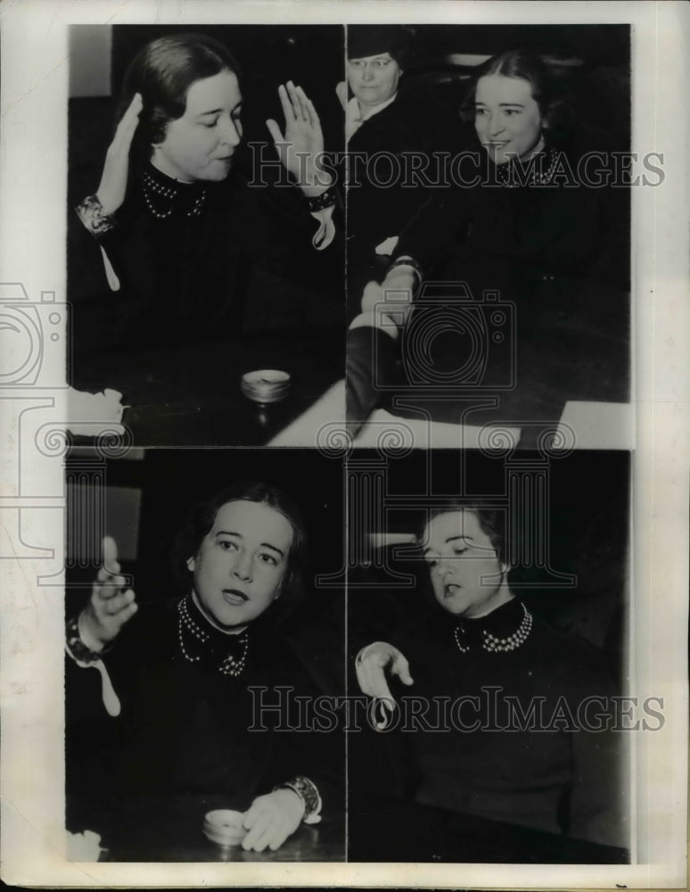 1937 Press Photo Mrs. Rheba Crawford Splivalo answers questions about deposition - Historic Images