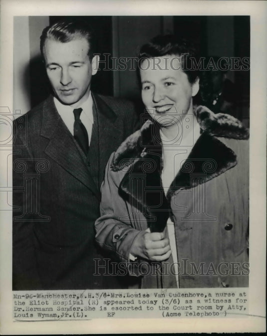 1950 Press Photo Mrs. Louise Van Oudenhove, a nurse at the Eliot Hospital - Historic Images