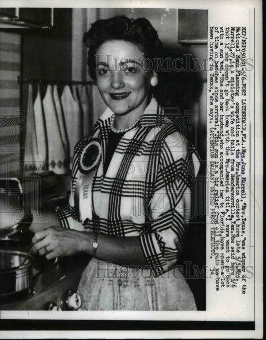 1958 Press Photo Mrs. June Murrell, "Mrs. Texas", was winner of the National - Historic Images