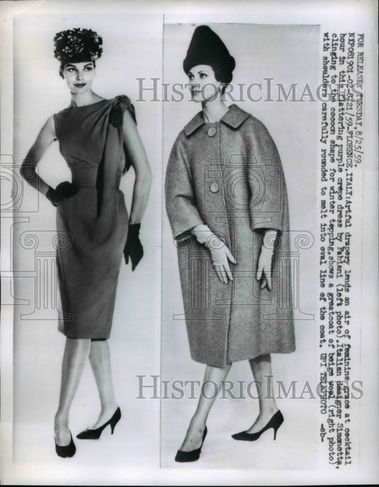 1959 Italian designer Simonetta clinging to the cocoon shape dress-Historic Images