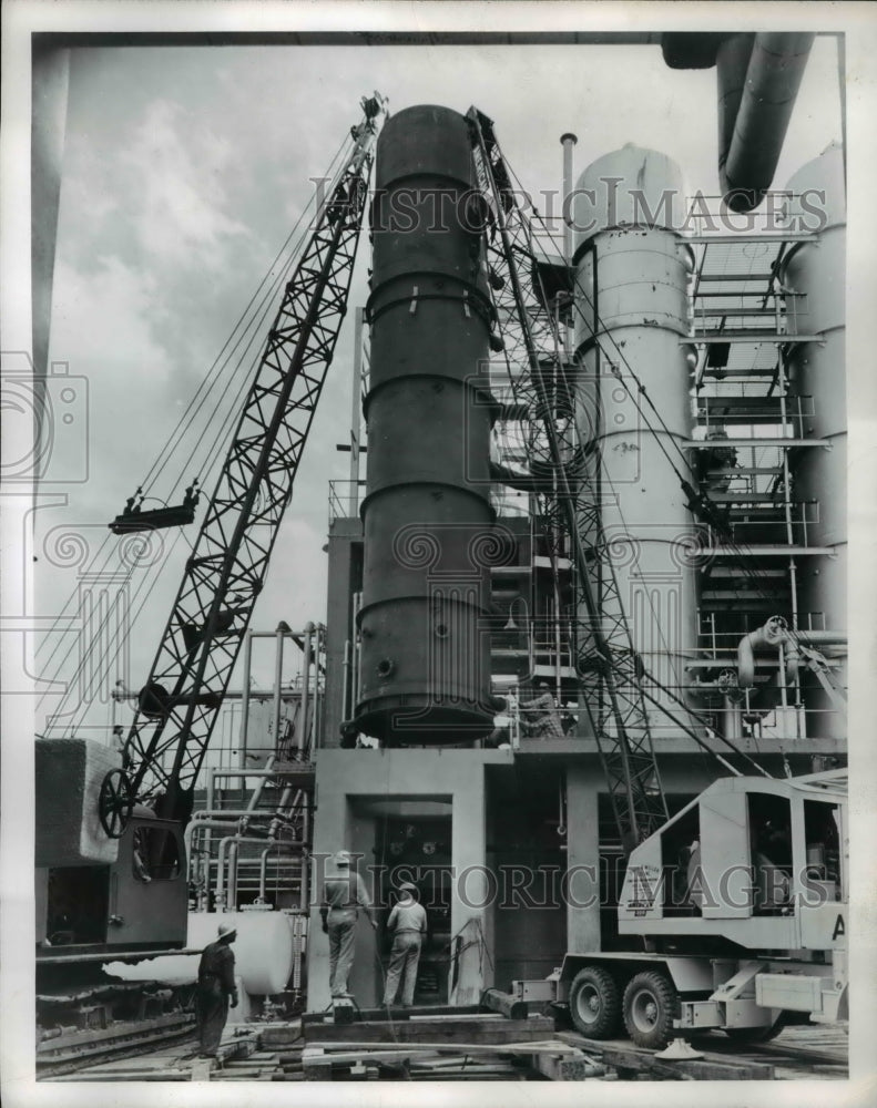 1955 Press Photo Installation of Firestone plant at Lake Charles, Louisiana - Historic Images