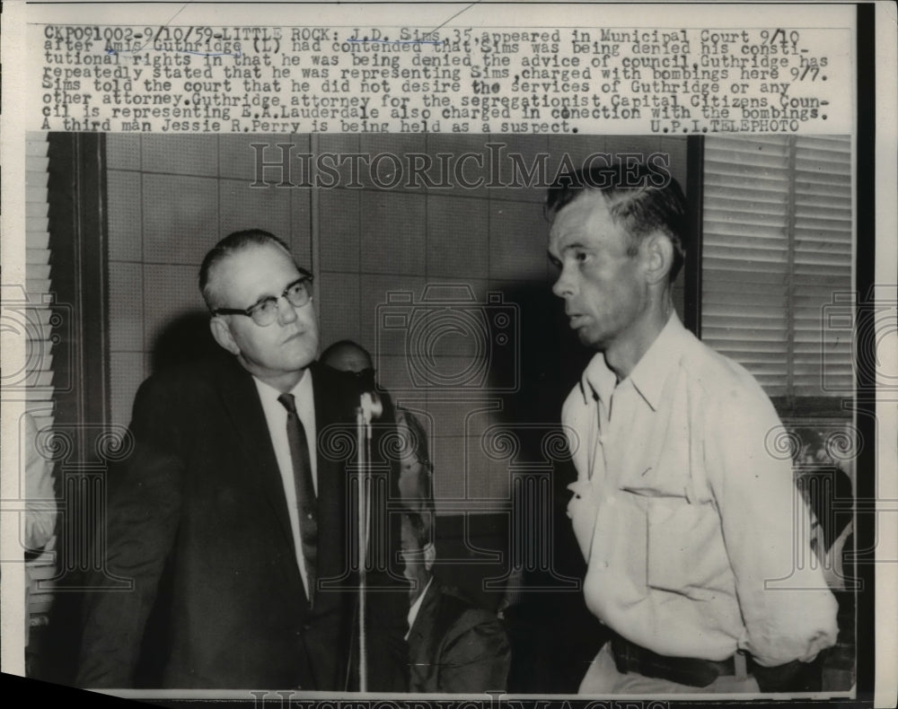 1959 Press Photo J. D. Sims appeared in Municipal Court after Amis Guthridge (L) - Historic Images