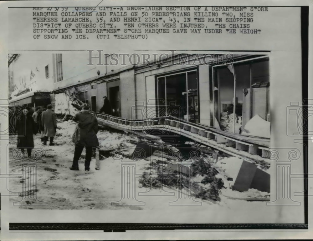 1959 Press Photo Quebec City Canada  dept store maquee collapses in snow weight - Historic Images