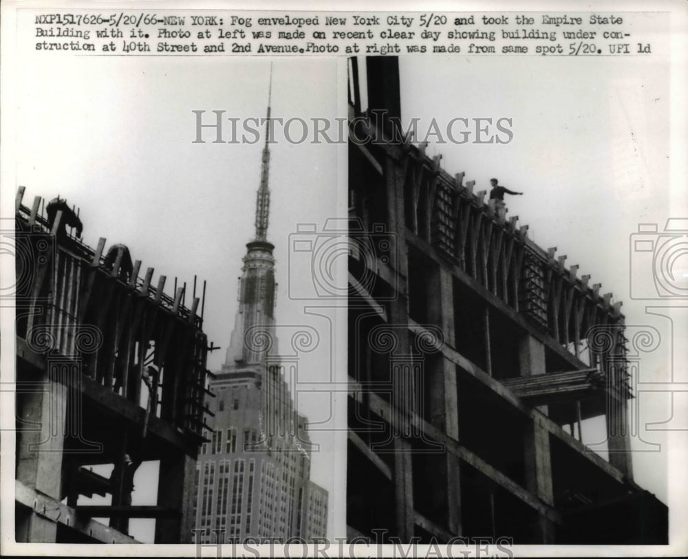 1966 Press Photo of showing the density of fog . (L) Empire State Building - Historic Images