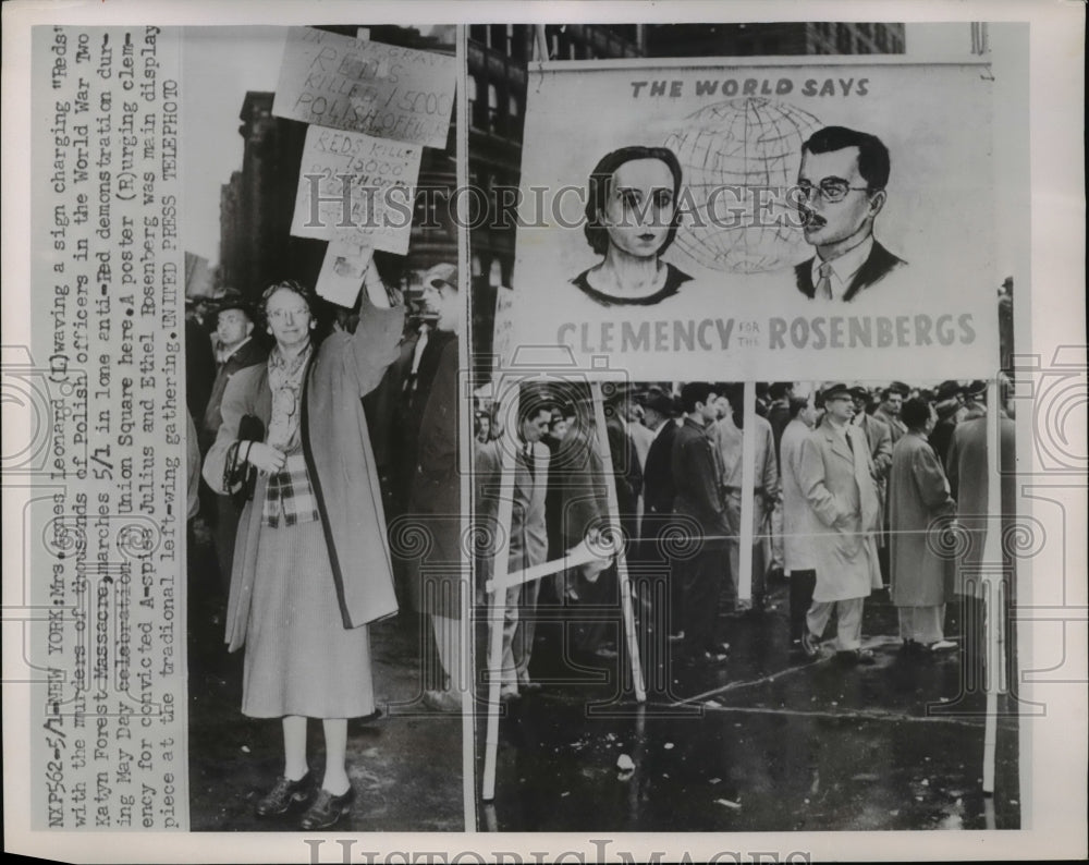 1953 Mrs. Agnes Leonard (L) &amp;  A poster (R) urging clemency-Historic Images