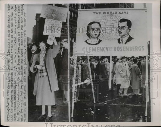 1953 Mrs. Agnes Leonard (L) &  A poster (R) urging clemency-Historic Images