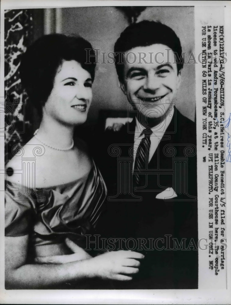 1960 Press Photo Heiress Gamble Benedict &amp;  fiance Andre Perumbeanu in Dillon SC - Historic Images