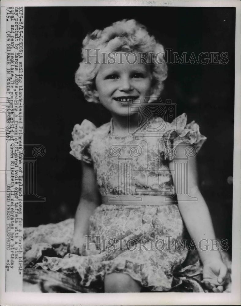1954 Press Photo The smiling blonde little Princess Anne of England - Historic Images