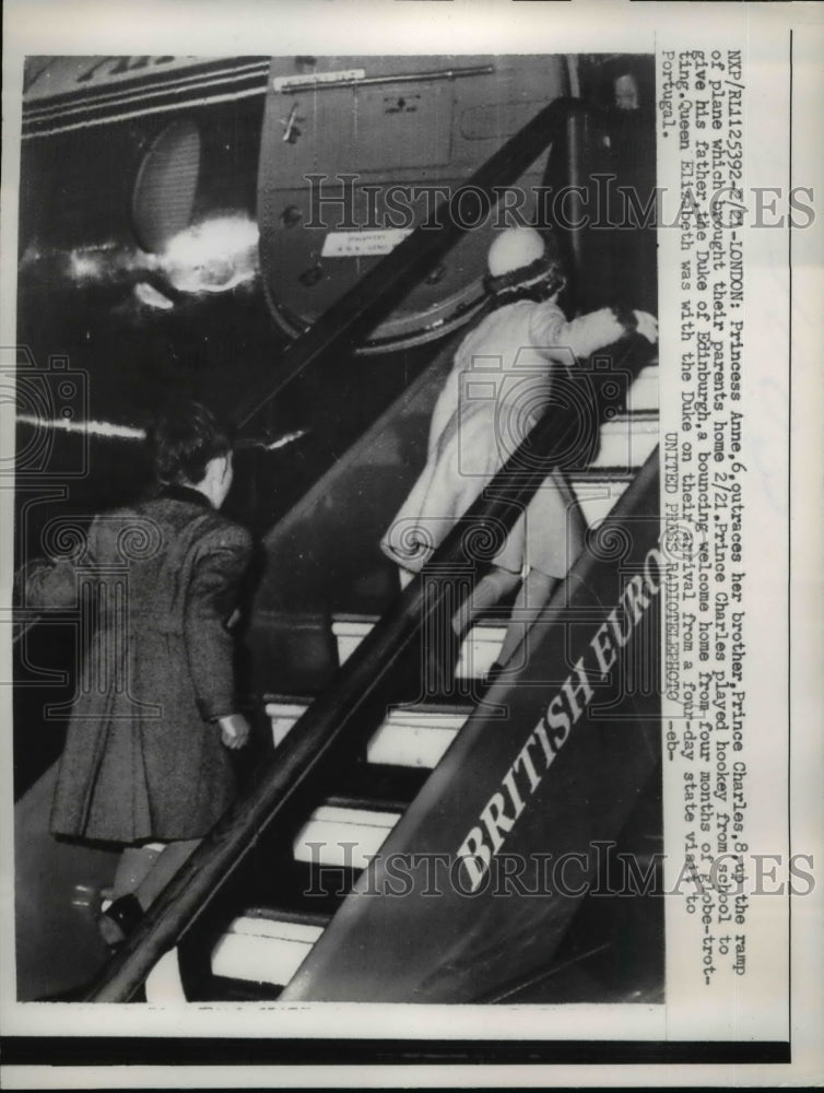 1957 Press Photo Six year old Princess Ann with her older brother Prince Charles - Historic Images