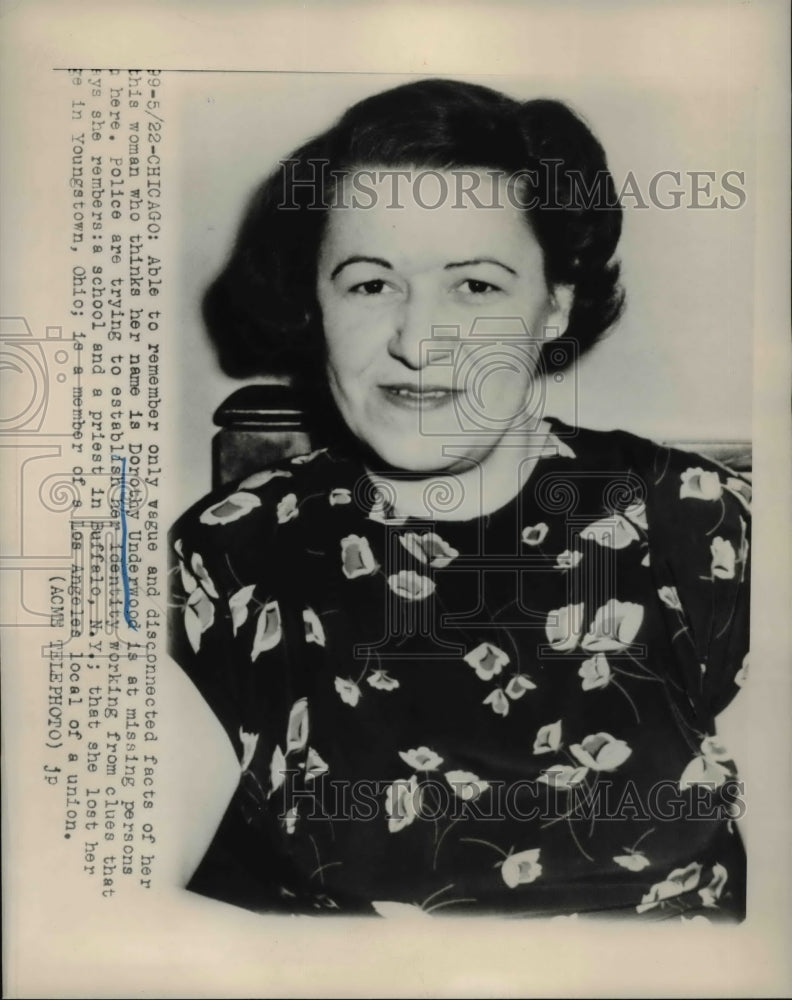 1948 Press Photo Dorothy Underwood, a missing person unable to remember details. - Historic Images