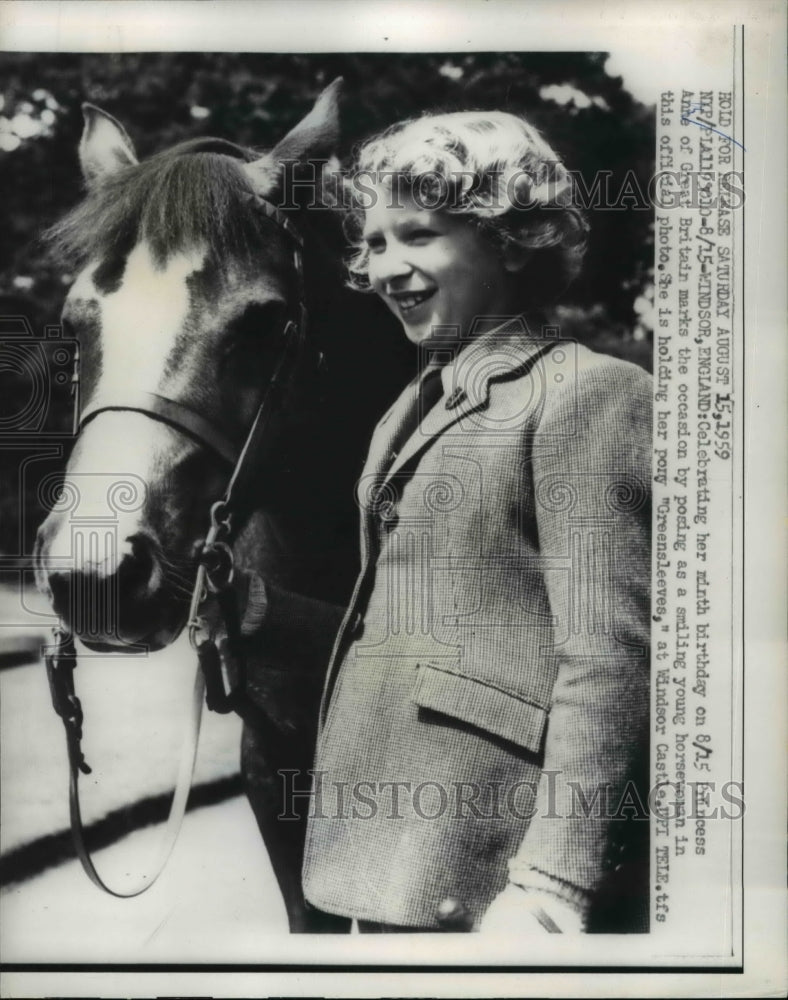 1959 Press Photo Princess Anne of Great Britain celebrating her ninth Birthday - Historic Images