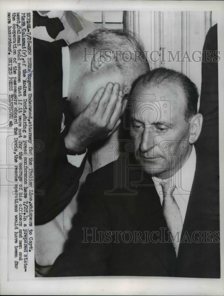 1956 Press Photo Atty Eugene Underwood for Italian Line with Capt Piaro Calami - Historic Images