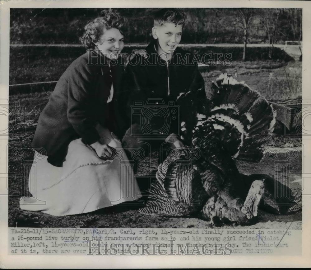 1951 Press Photo Carl, 14, finally succeeded in catching 28-pound - Historic Images