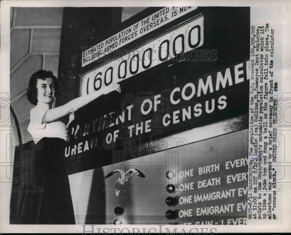 1953 Press Photo United States Population Reaches 160 Million, Census Clock - Historic Images