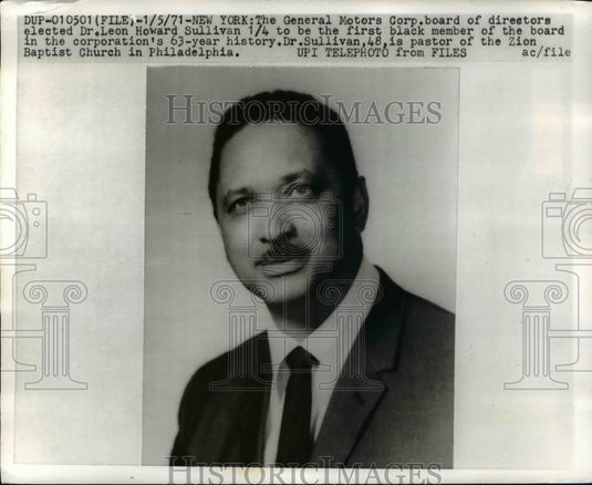 1971 Press Photo Dr. Leon Howard Sullivan, 1st black member of the board - Historic Images